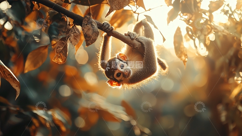 高清大图下载【趣麦麦图】秋日树梢上的小猴子