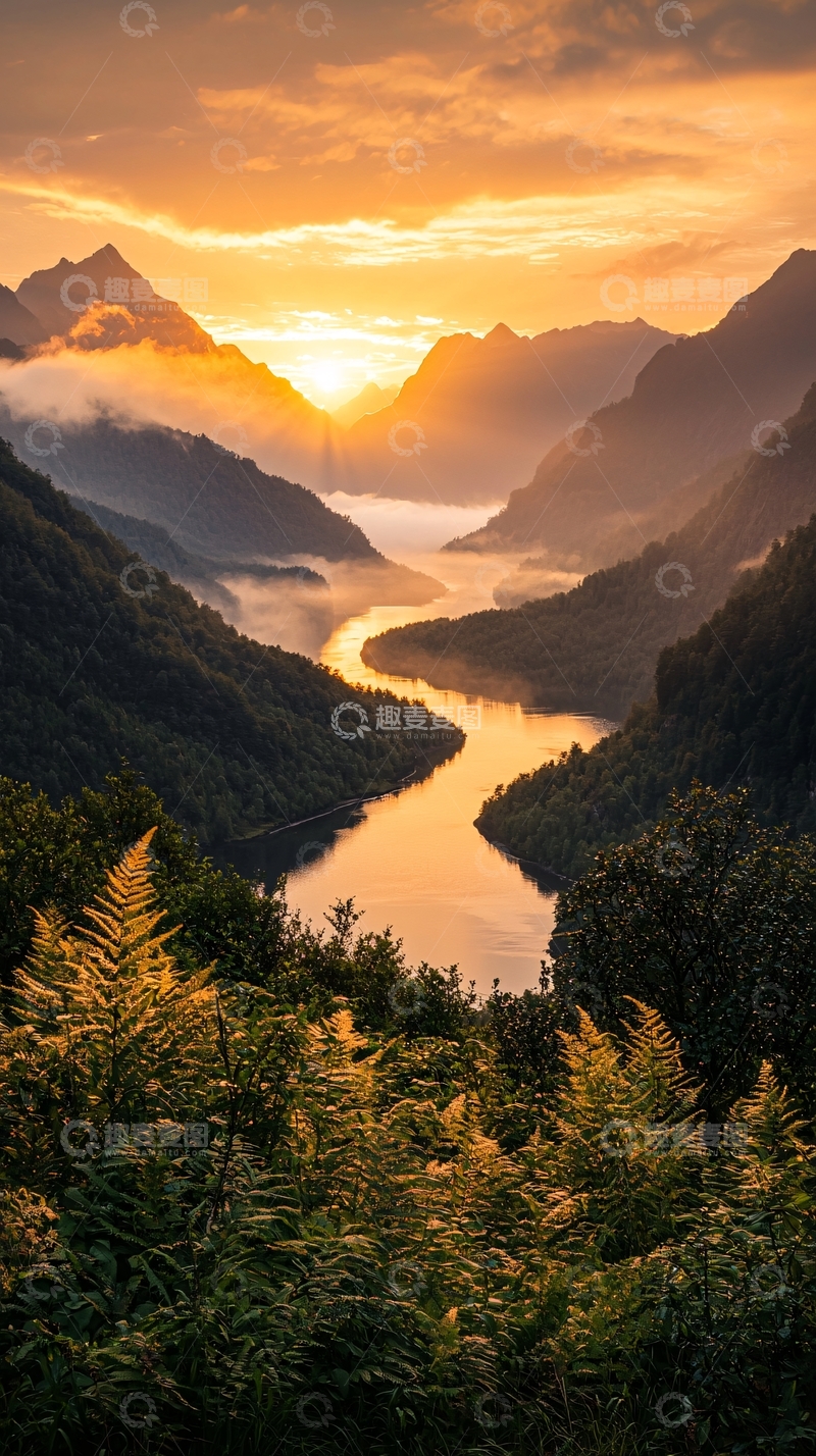 高清大图下载【趣麦麦图】日出山谷自然风光