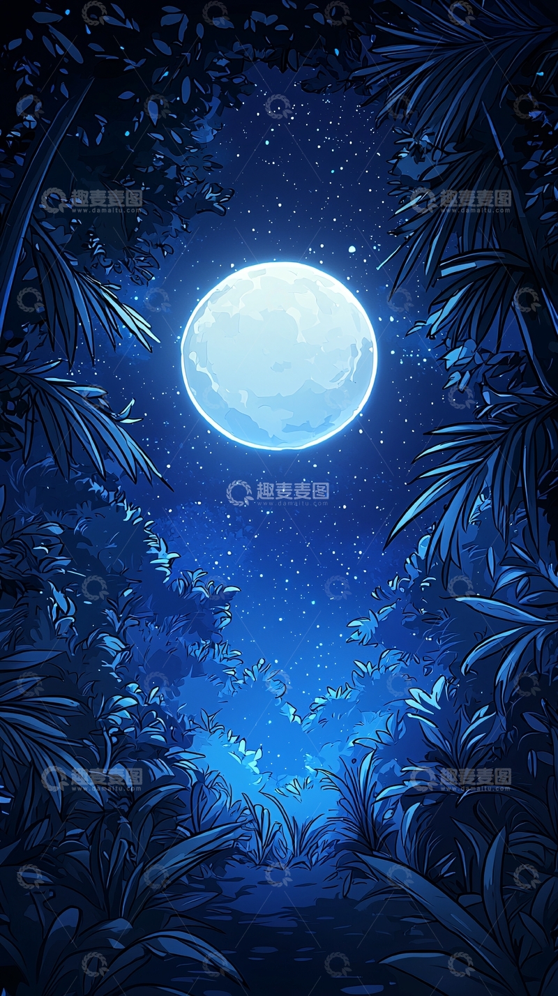 高清大图下载【趣麦麦图】月光下的丛林夜景