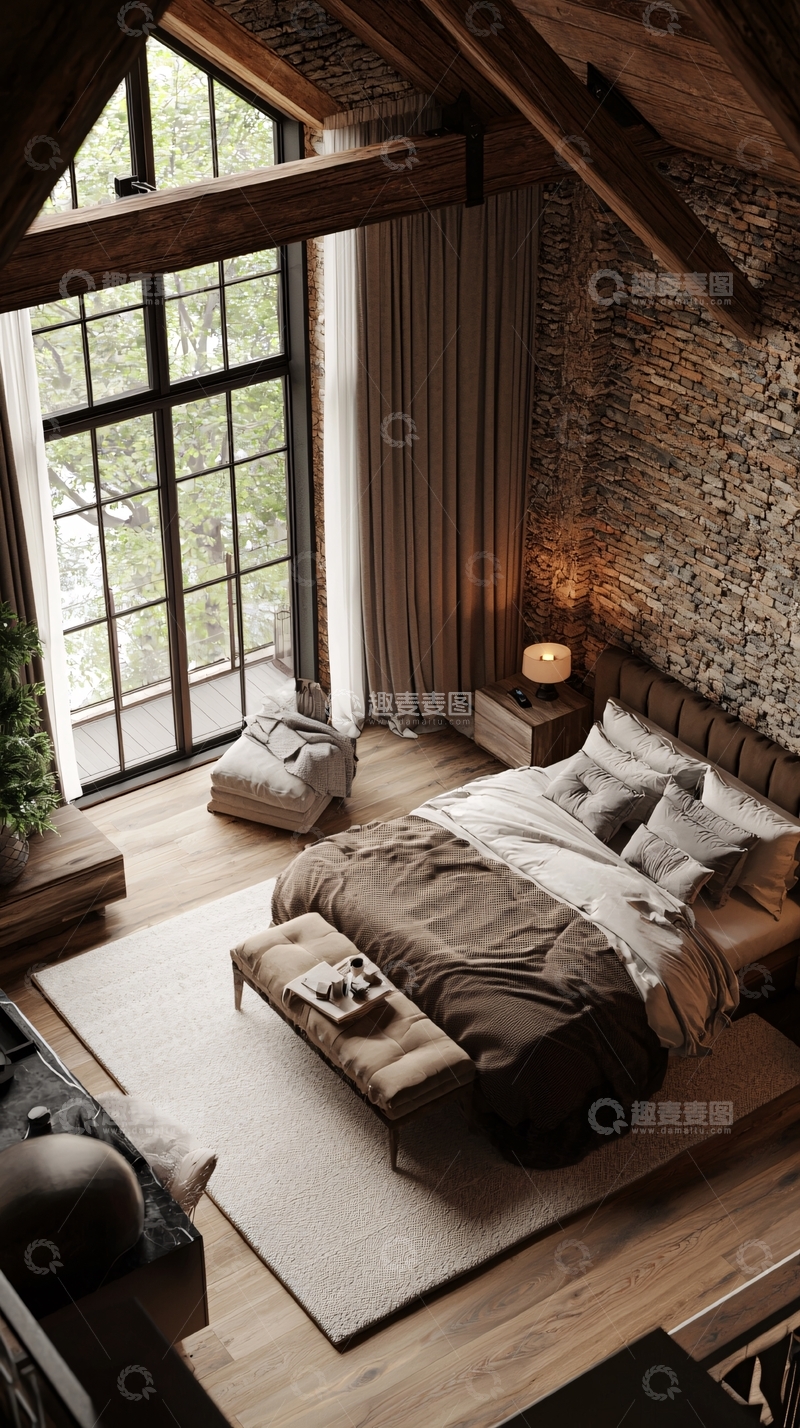 高清大图下载【趣麦麦图】简约风阁楼卧室俯视图