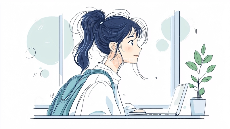 高清大图下载【趣麦麦图】校园女孩与笔记本电脑