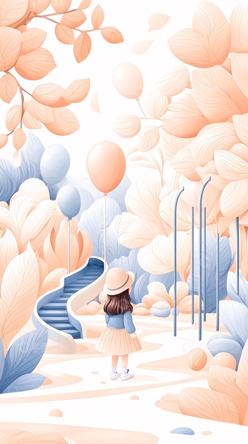 高清大图下载【趣麦麦图】梦幻花园中的女孩与气球