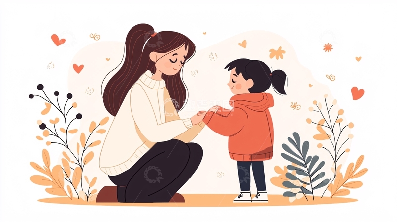 高清大图下载【趣麦麦图】温馨亲子互动插画