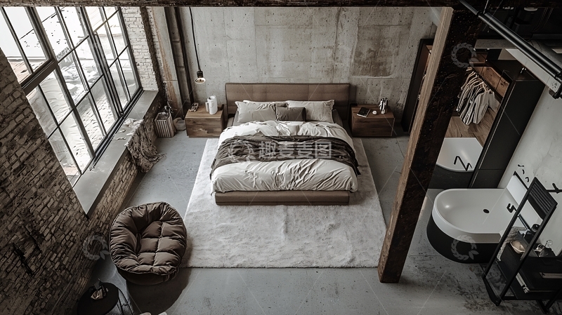 高清大图下载【趣麦麦图】简约风阁楼卧室俯视图