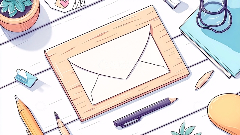高清大图下载【趣麦麦图】办公桌上的信封与文具