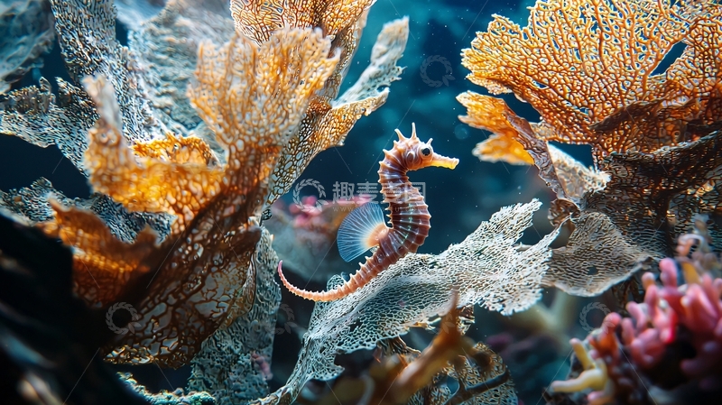 高清大图下载【趣麦麦图】海底海马与珊瑚礁