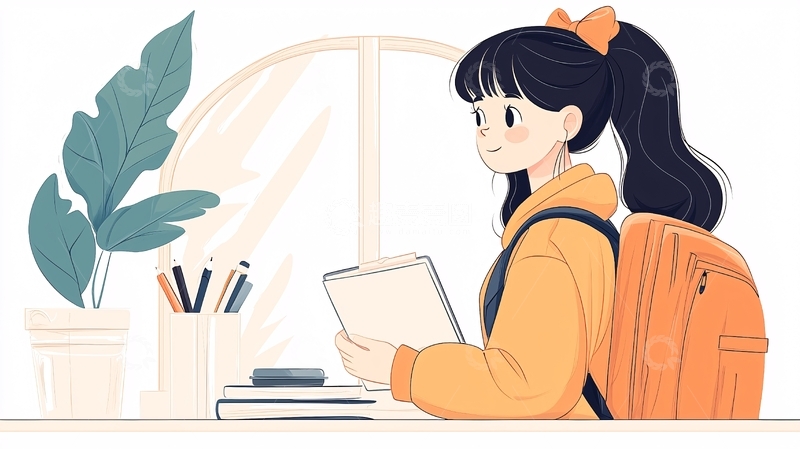 高清大图下载【趣麦麦图】校园女孩阅读场景插画