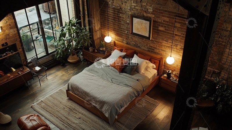 高清大图下载【趣麦麦图】简约风阁楼卧室俯视图