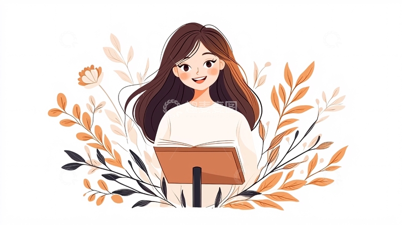 高清大图下载【趣麦麦图】秋日阅读女孩插画