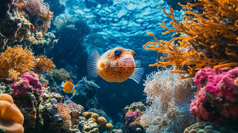 高清大图下载【趣麦麦图】海底珊瑚礁中的气泡鱼