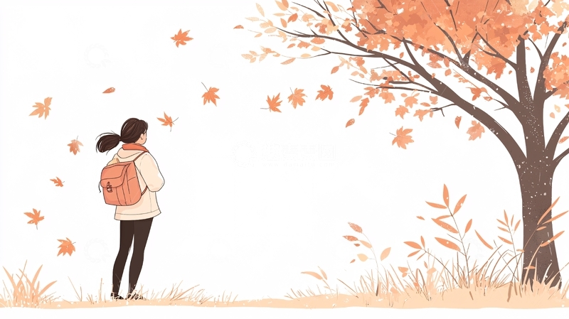 高清大图下载【趣麦麦图】秋日落叶下的女孩