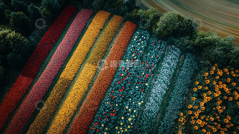 高清大图下载【趣麦麦图】郁金香田园的无人机全景视图