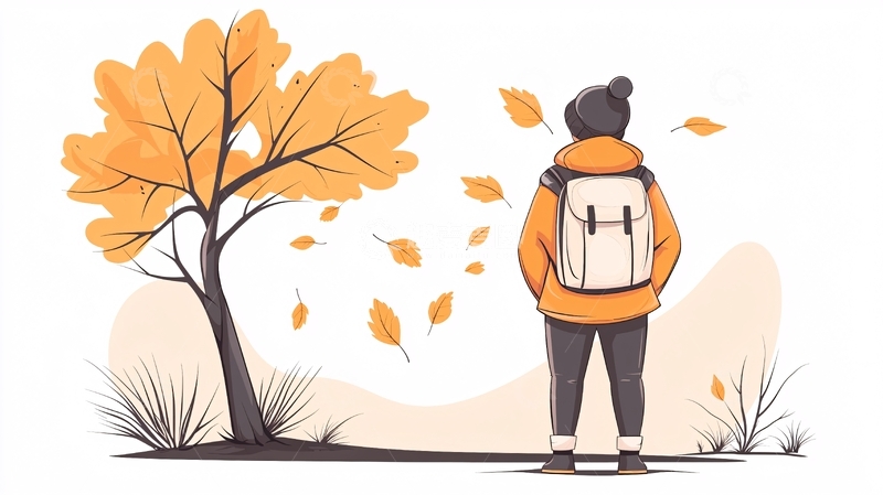 高清大图下载【趣麦麦图】秋日树下背影人