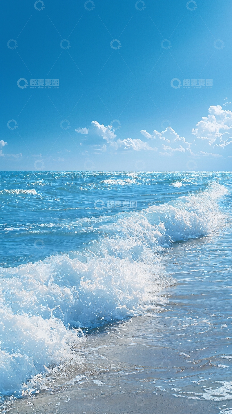 高清大图下载【趣麦麦图】海浪沙滩蓝天白云
