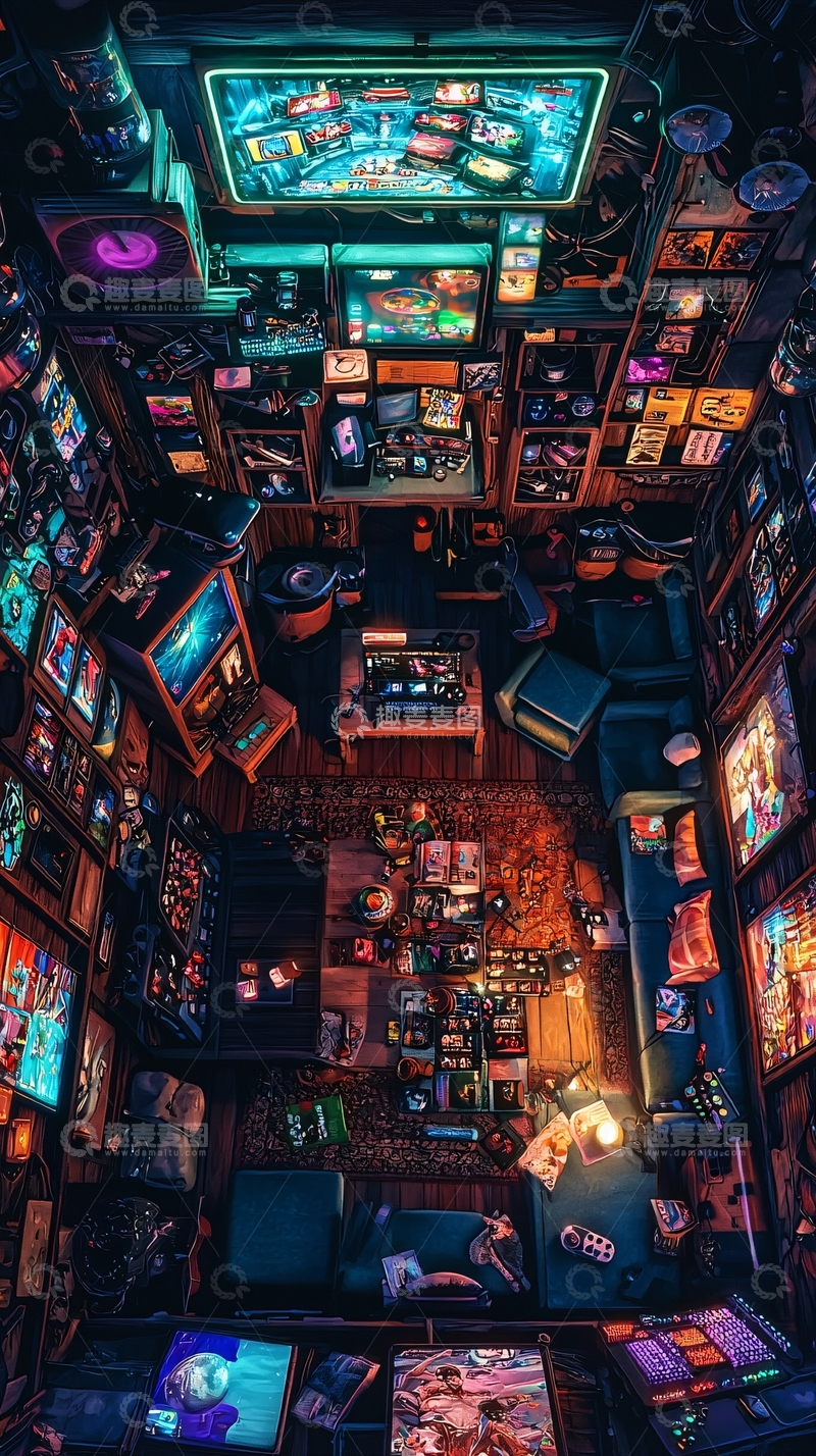 高清大图下载【趣麦麦图】现代化家庭游戏室俯视全景设计