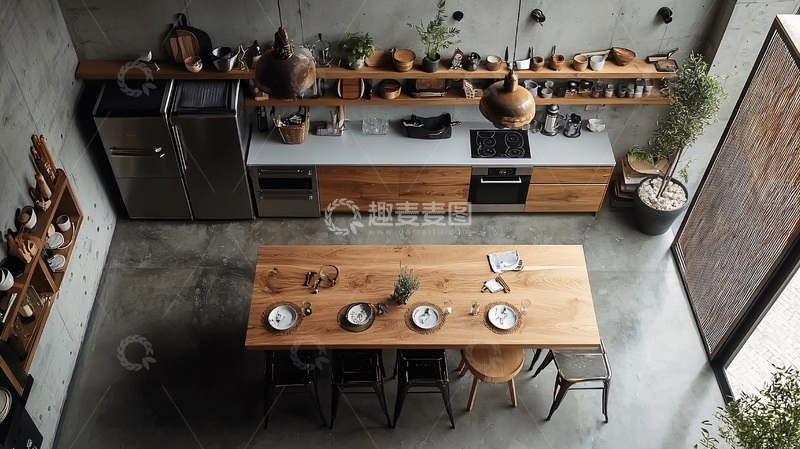 高清大图下载【趣麦麦图】开放式餐厨俯视设计
