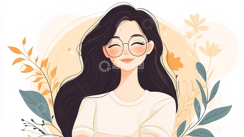 高清大图下载【趣麦麦图】秋日微笑女孩插画