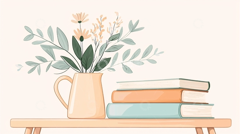 高清大图下载【趣麦麦图】花瓶与书籍的温馨角落