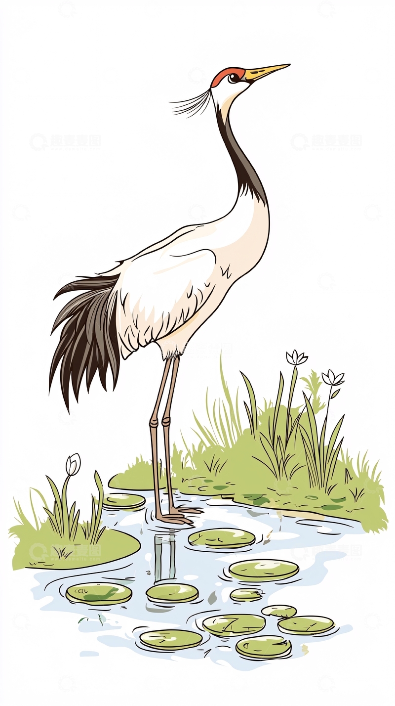 高清大图下载【趣麦麦图】小溪旁的白鹤