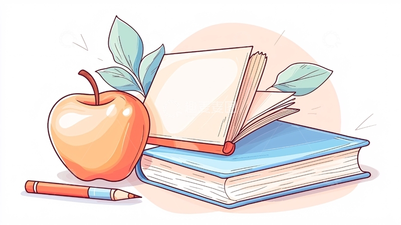 高清大图下载【趣麦麦图】书本与苹果的学习场景