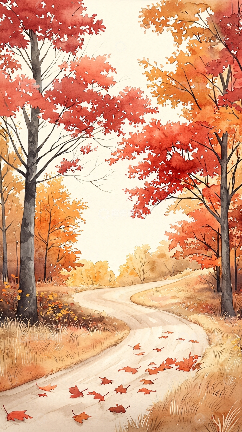 高清大图下载【趣麦麦图】秋日小路落叶风景