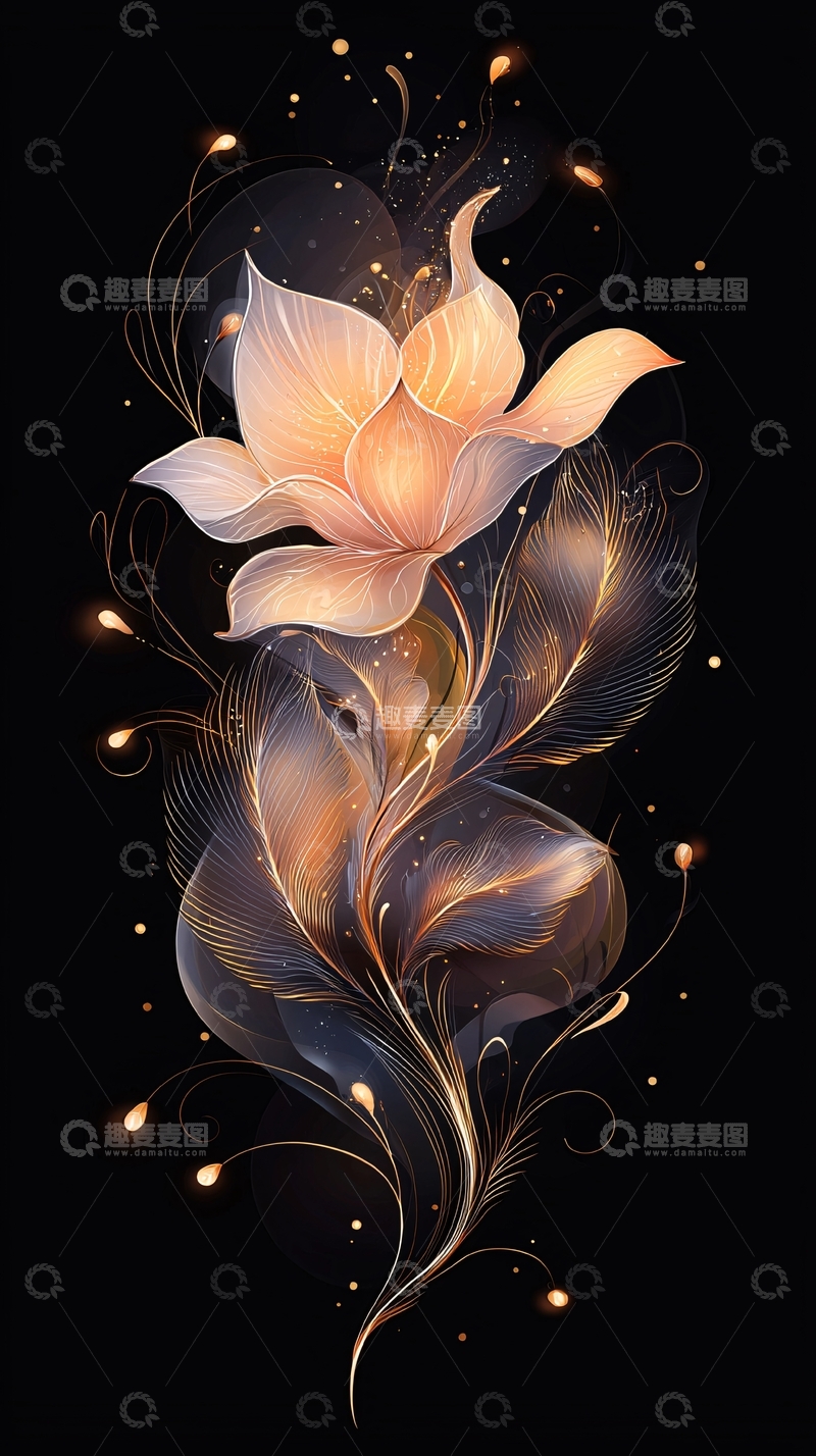 高清大图下载【趣麦麦图】梦幻花朵与光点的艺术插画