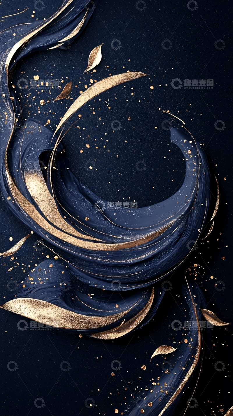高清大图下载【趣麦麦图】深蓝金色抽象艺术背景