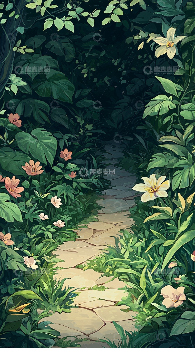 高清大图下载【趣麦麦图】幽径花丛自然风景