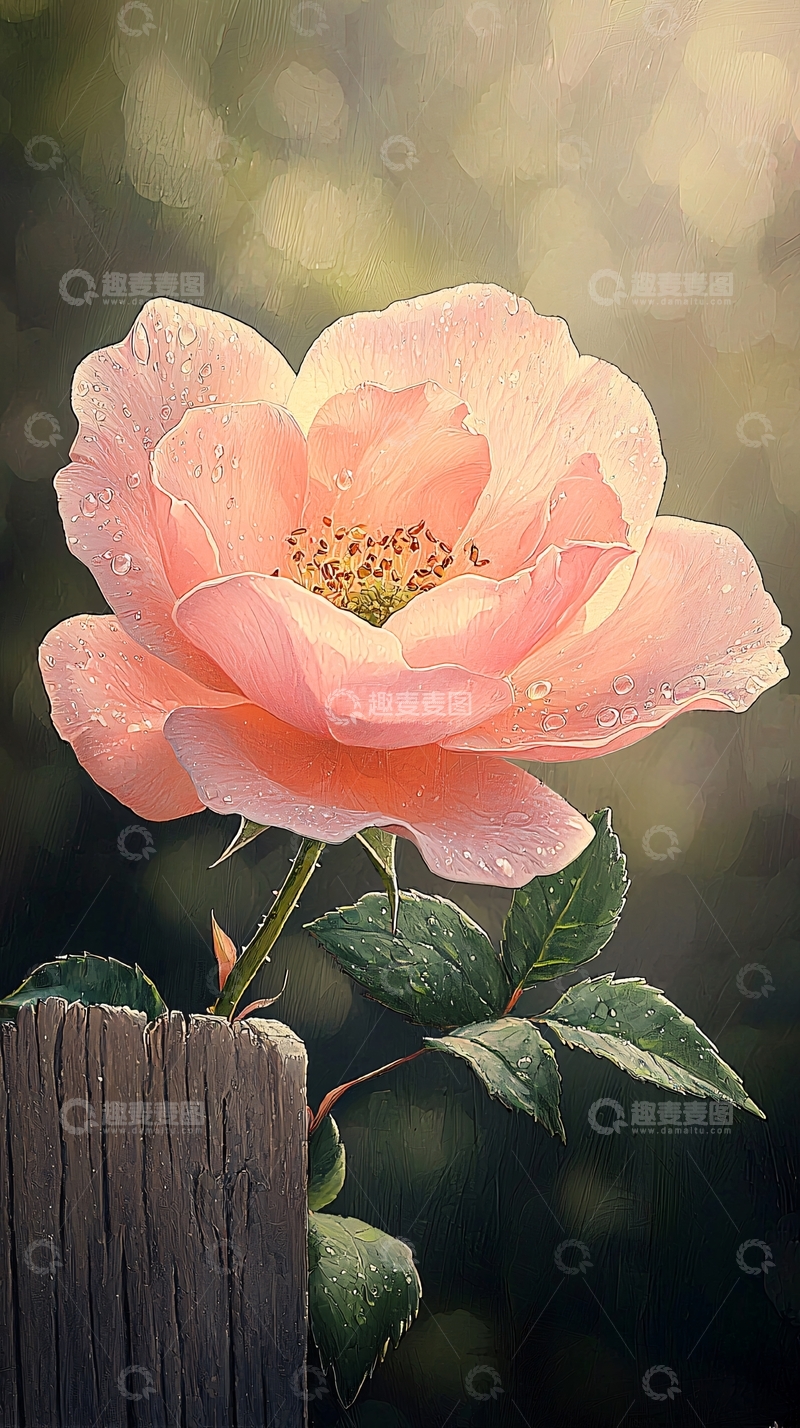 高清大图下载【趣麦麦图】雨后盛开的粉色玫瑰花