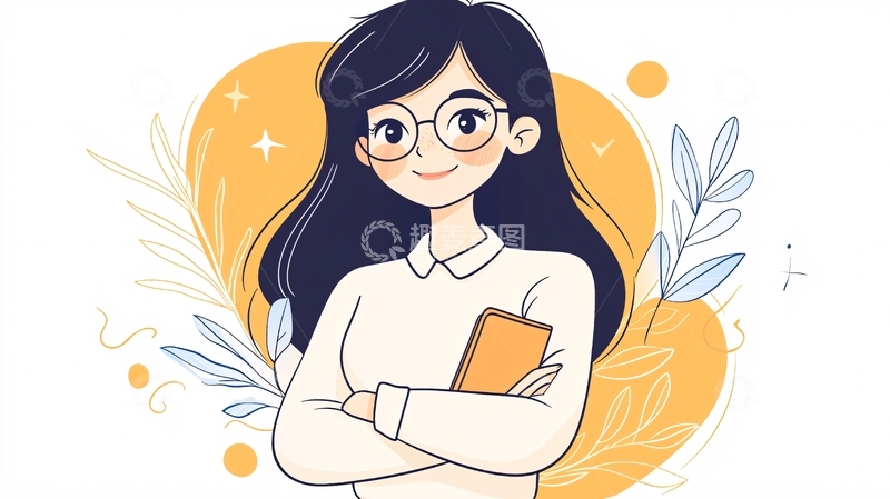 高清大图下载【趣麦麦图】书香女孩插画素材
