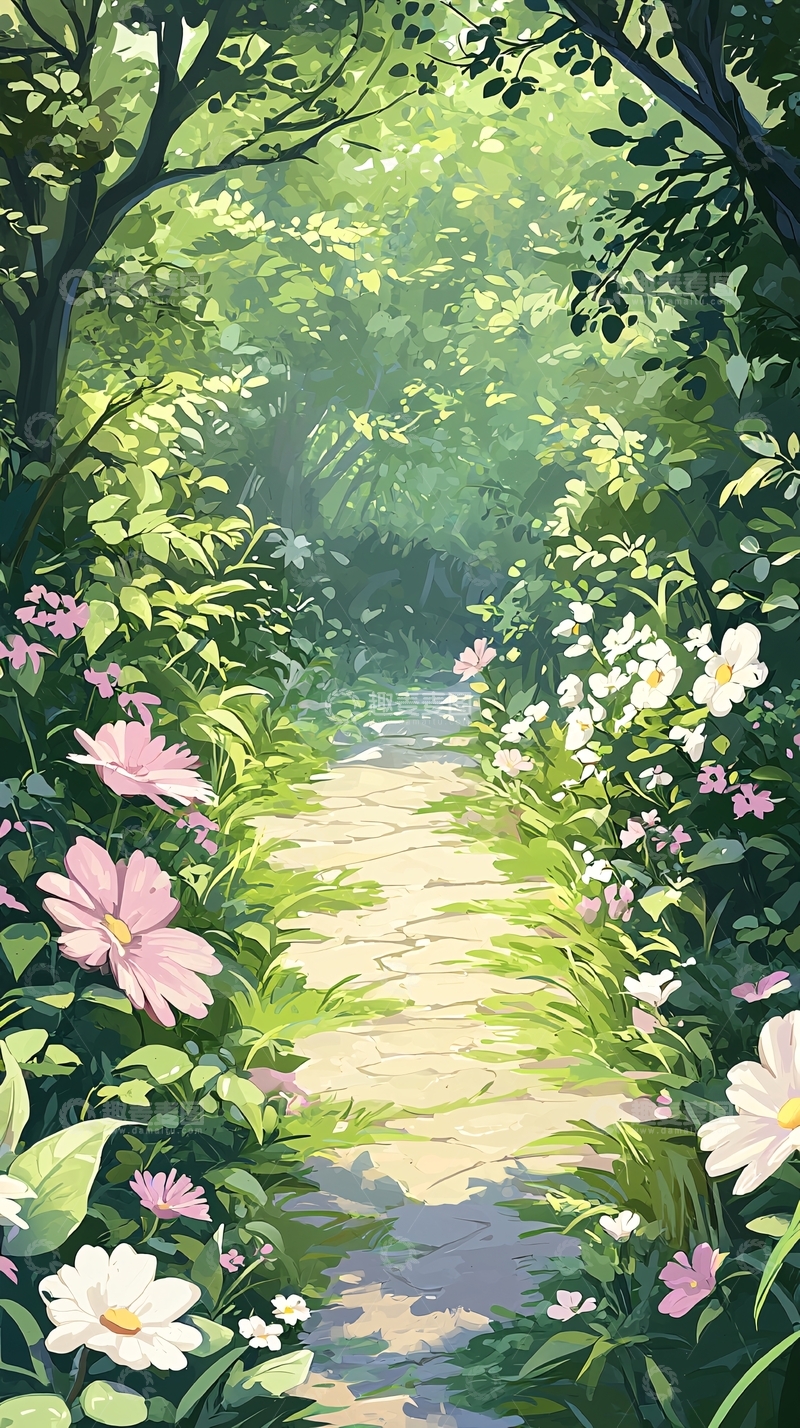 高清大图下载【趣麦麦图】森林小径上的花朵