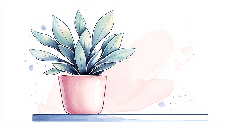 高清大图下载【趣麦麦图】粉色花盆中的多肉植物插画