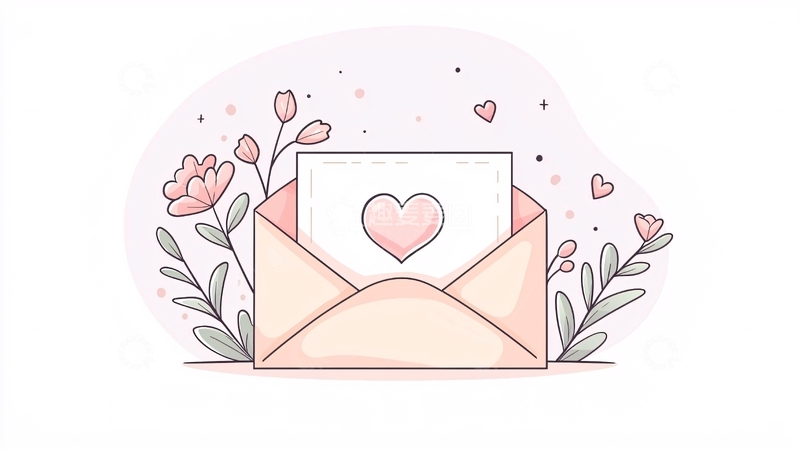 高清大图下载【趣麦麦图】粉色信封与爱心插画
