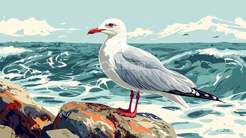 高清大图下载【趣麦麦图】海鸥与波涛的宁静时刻
