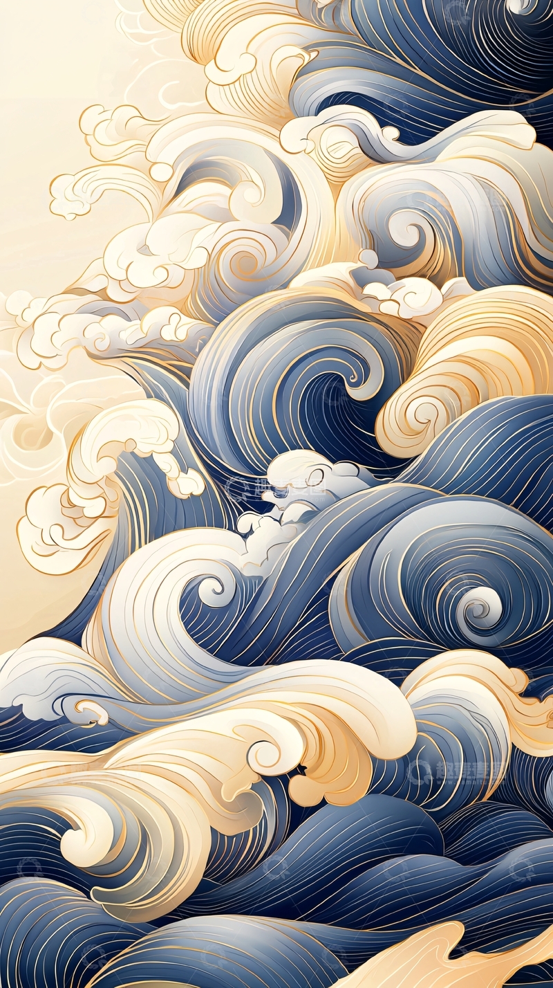 高清大图下载【趣麦麦图】波涛汹涌的海洋艺术插画