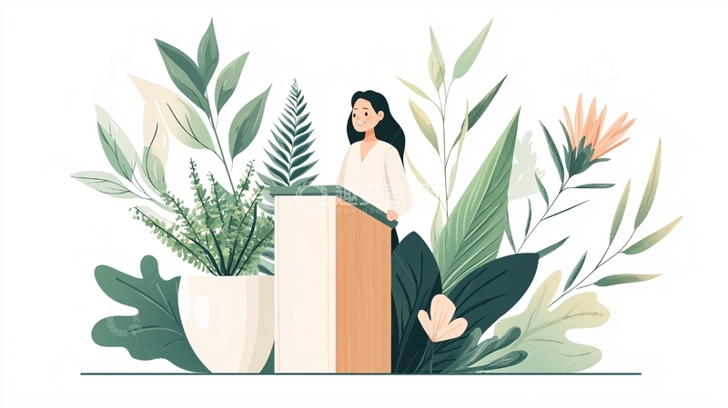 高清大图下载【趣麦麦图】绿色植物背景下的演讲者插画
