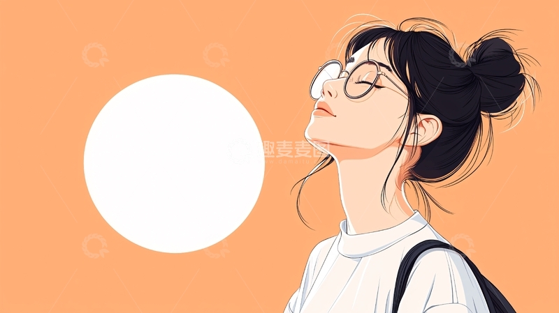 高清大图下载【趣麦麦图】戴眼镜的女孩吹泡泡糖