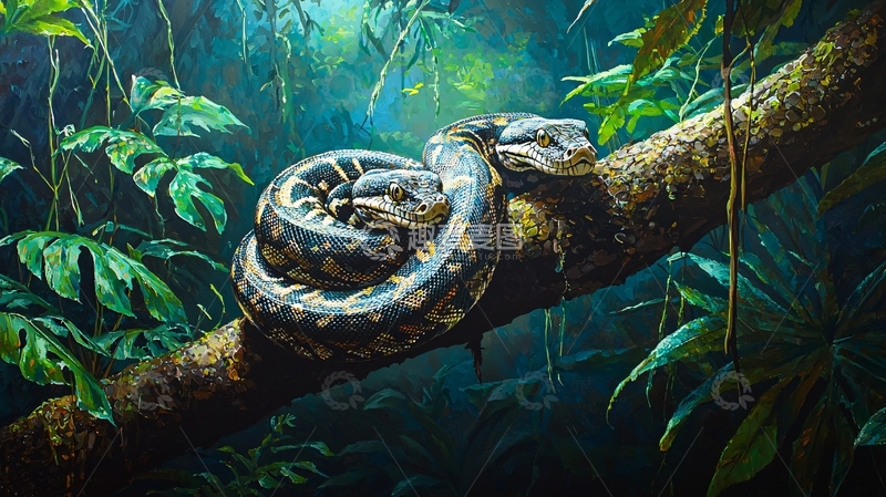 高清大图下载【趣麦麦图】雨林中的巨蟒