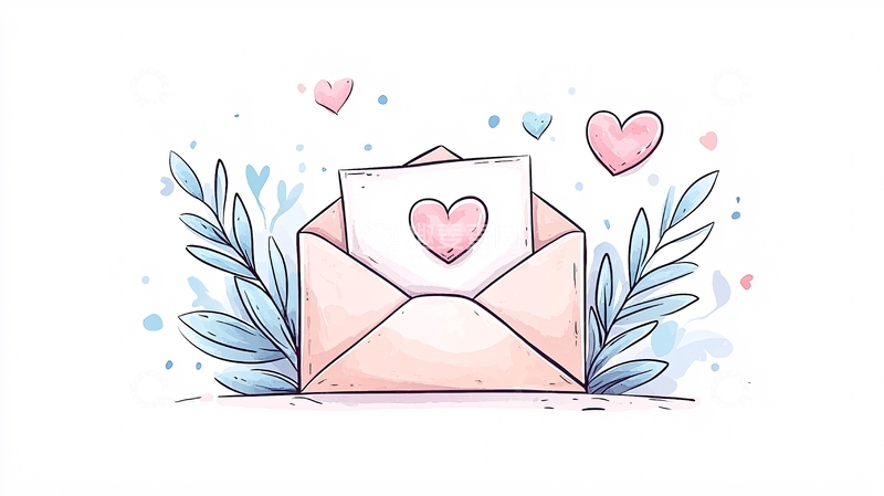 高清大图下载【趣麦麦图】粉色信封与爱心插画