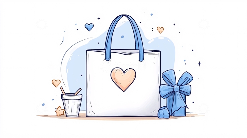 高清大图下载【趣麦麦图】爱心购物袋与礼物盒插画