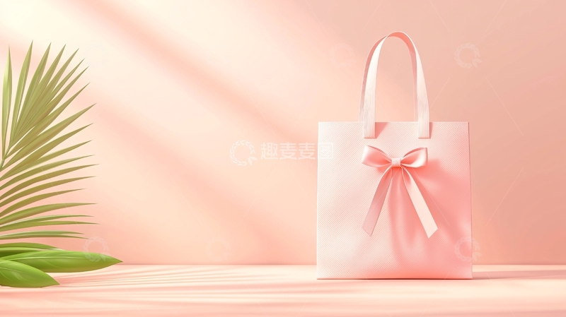 高清大图下载【趣麦麦图】粉色礼袋搭配绿植背景