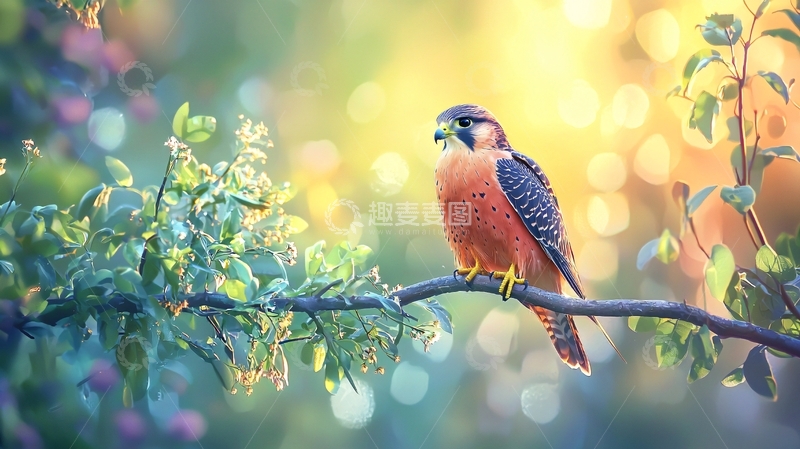 高清大图下载【趣麦麦图】秋日阳光下的鸟儿栖息枝头