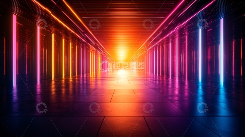 高清大图下载【趣麦麦图】未来科技走廊霓虹灯光影