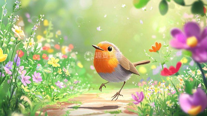 高清大图下载【趣麦麦图】春天花园中的小鸟
