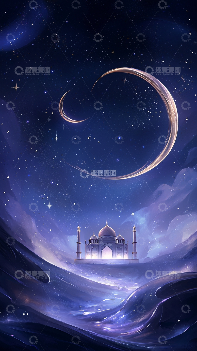 高清大图下载【趣麦麦图】夜空下的清真寺