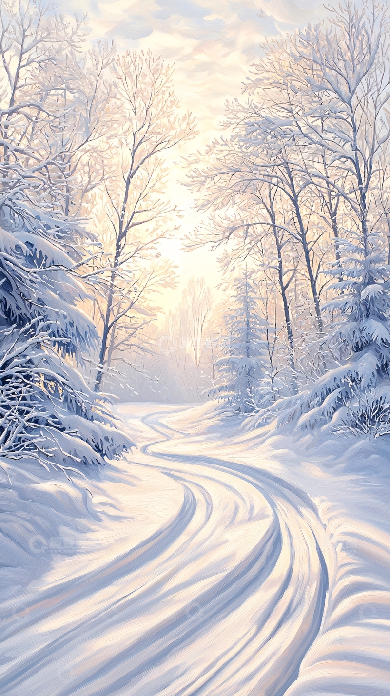 高清大图下载【趣麦麦图】冬日雪景小路