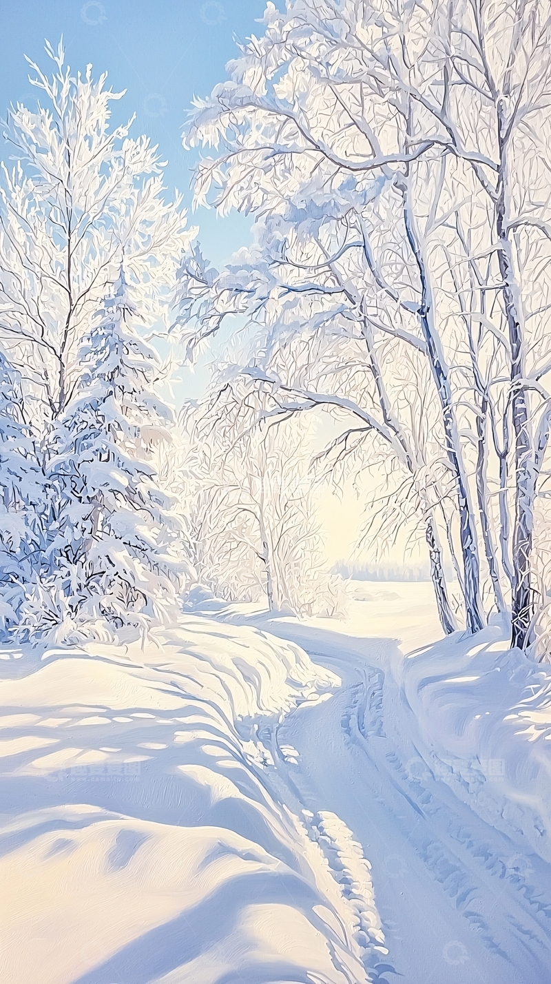 高清大图下载【趣麦麦图】冬日雪景小径