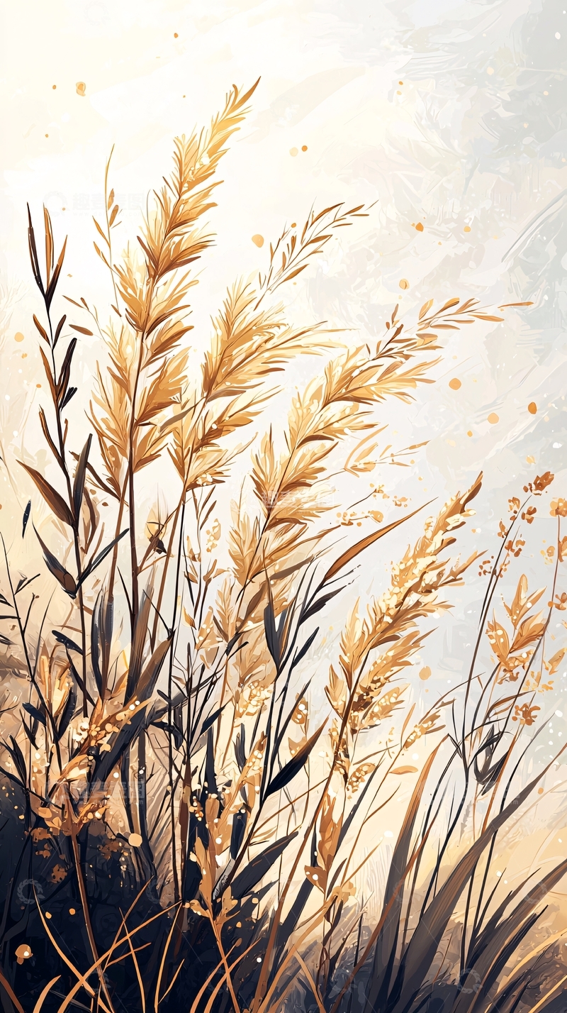 高清大图下载【趣麦麦图】秋日麦田风景插画