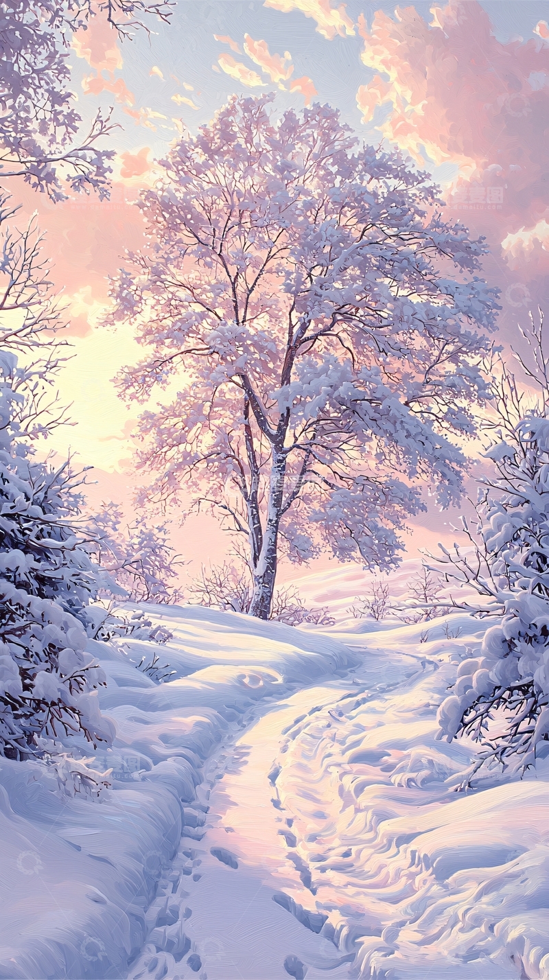 高清大图下载【趣麦麦图】冬日雪景小径
