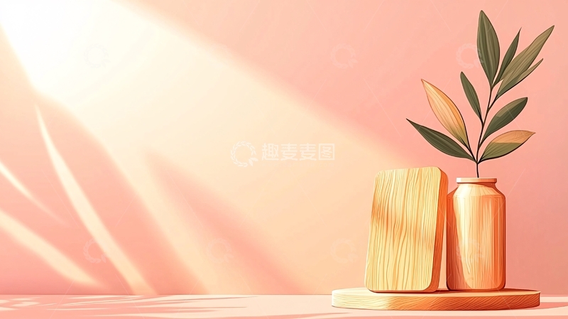 高清大图下载【趣麦麦图】木质花瓶与植物插图背景